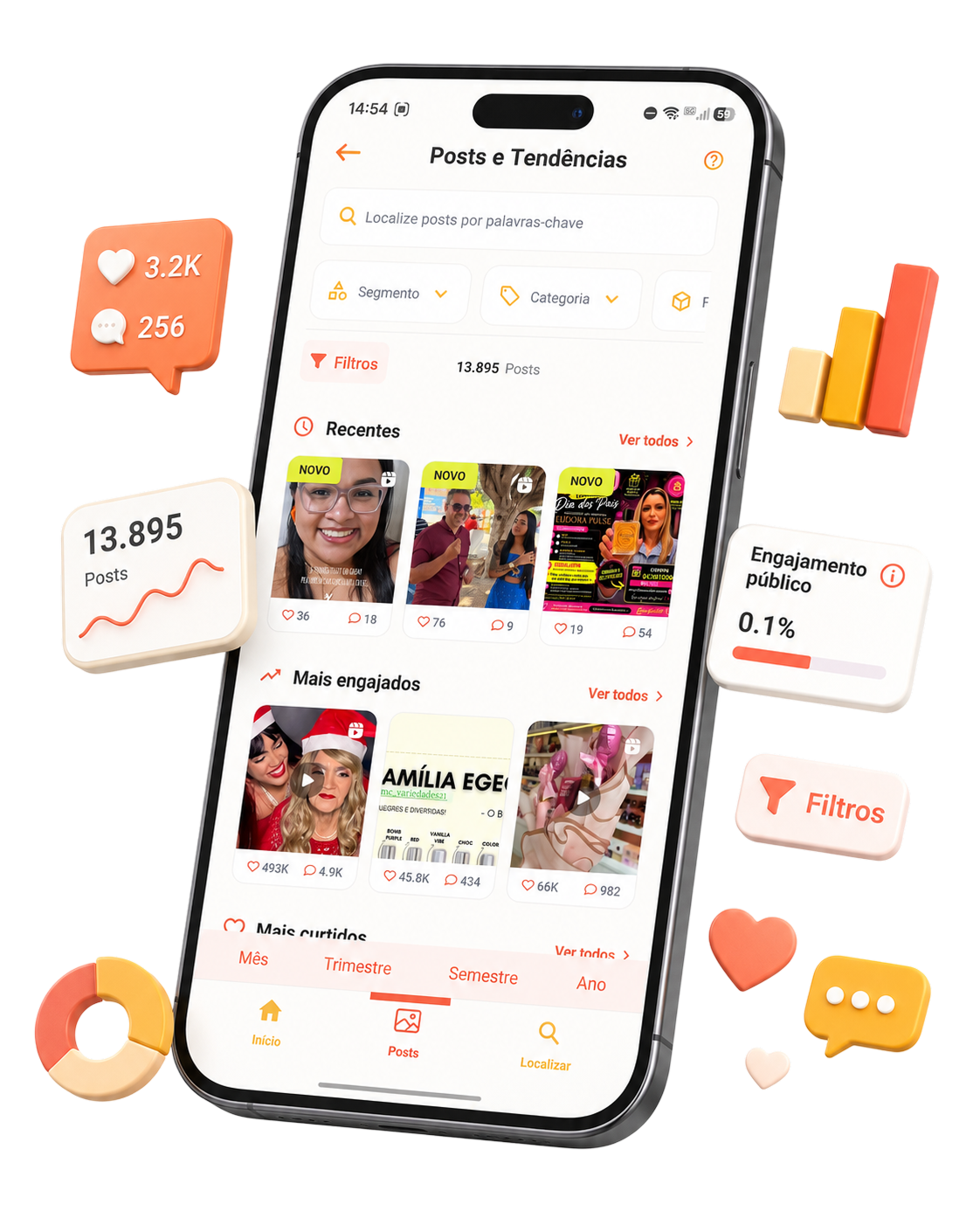 Mockup do app Wintrends exibindo posts e tendências